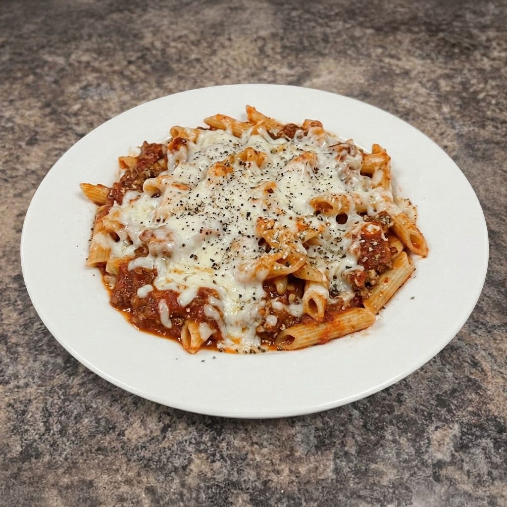 Baked Penne Bolognese.