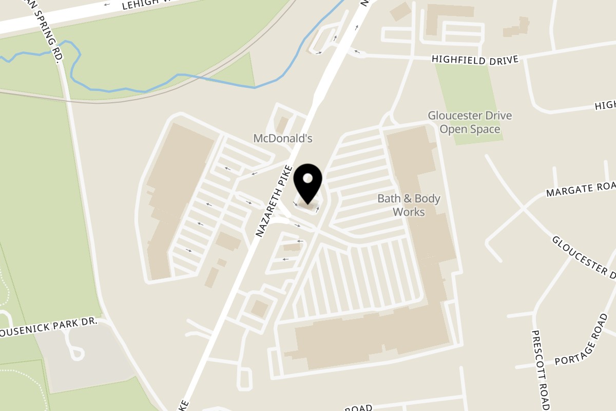 Map showing the location of Frank's Pizza & Italian Restaurant on 3926 Nazareth Pike in Bethlehem